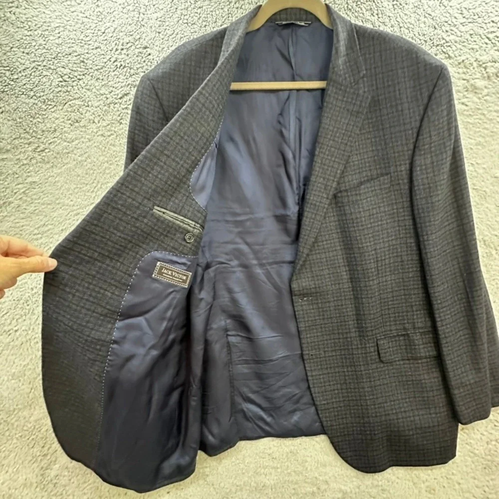 Jack Victor Gibson SPJ Men's 46R 100% Wool Blue Plaid Sport Coat Blazer Canada